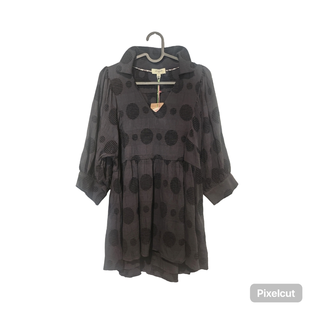 Umgee Black Polka Dot Tunic Top